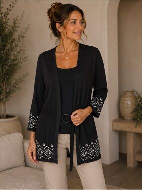 White House Black Market Women's Medium Black Open Front Cardigan Sweater
